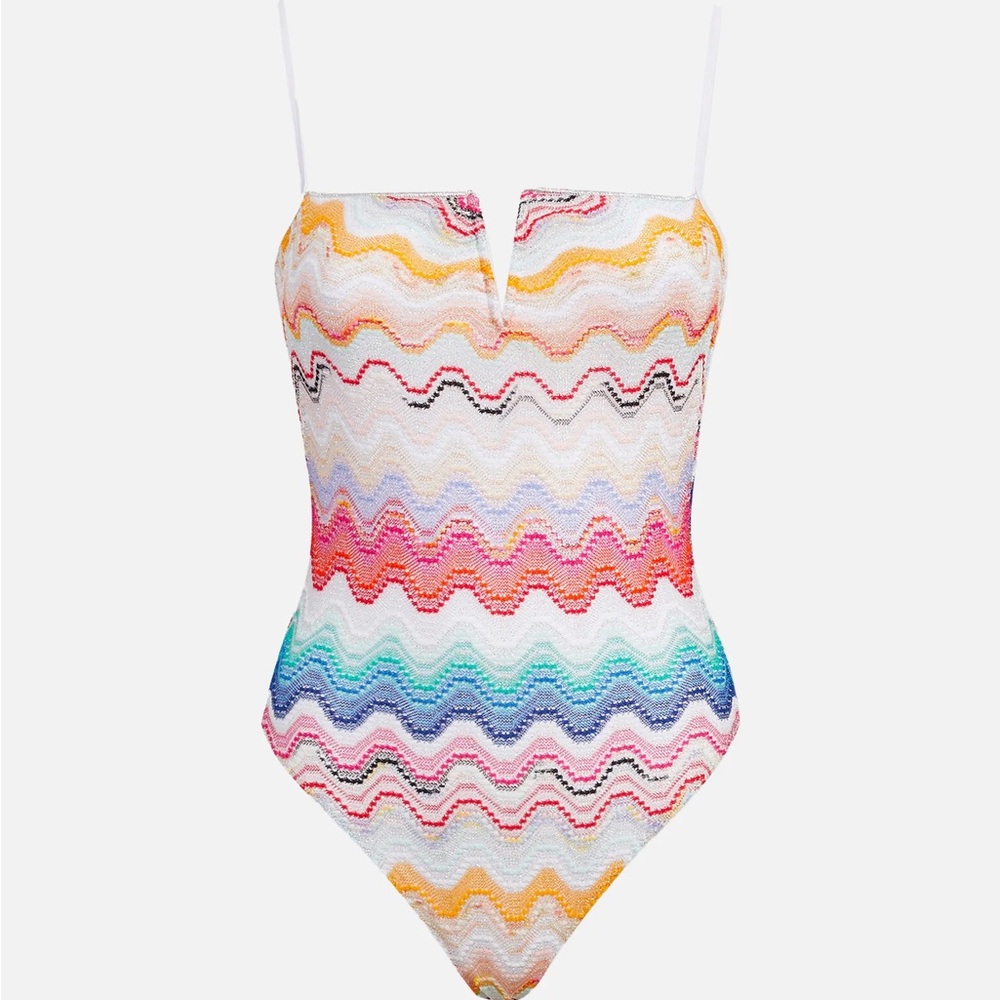 Missoni Multicolor Metallic Chevron One Piece Swimsuit - 38 IT (US 2)
